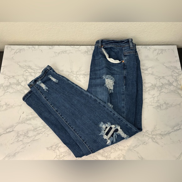 Wax Jeans Women's High Rise Distressed Skinny Jeans - Ankle Length, Heavy Fray, Stretch Denim